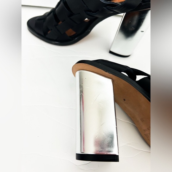Anthropologie Sixty Seven Black and Silver Leather Block Heels Size 38 - Picture 6 of 8